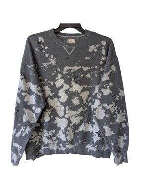 Furst of A Kind Sweatshirt Large Gray Bleach Splatter Distressed Crewneck Retro